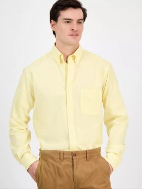 NWT Club Room Light Yellow Long-Sleeve Button-Down Shirt, Size L